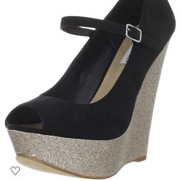 Steve Madden wedges shiny glitter gold heels opera - Picture 2 of 5